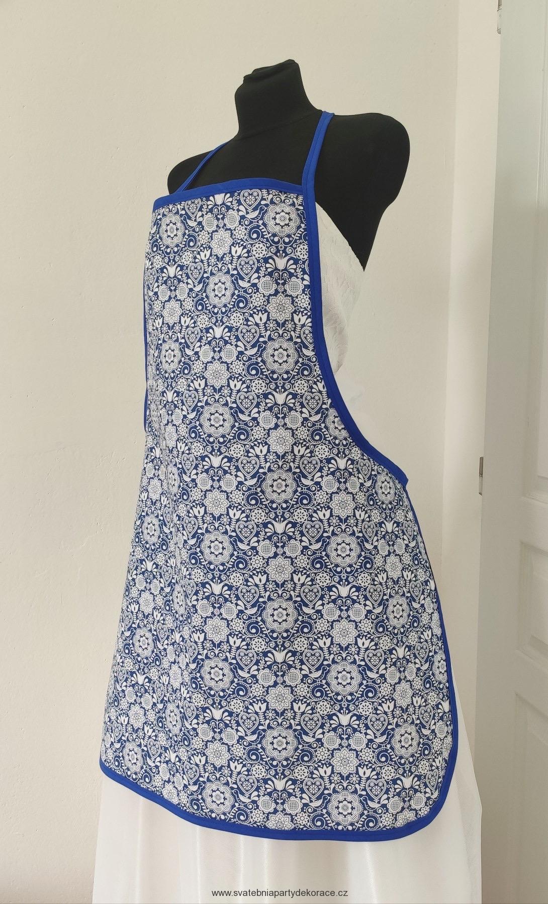 Bavlněná zástěra modrý folklór