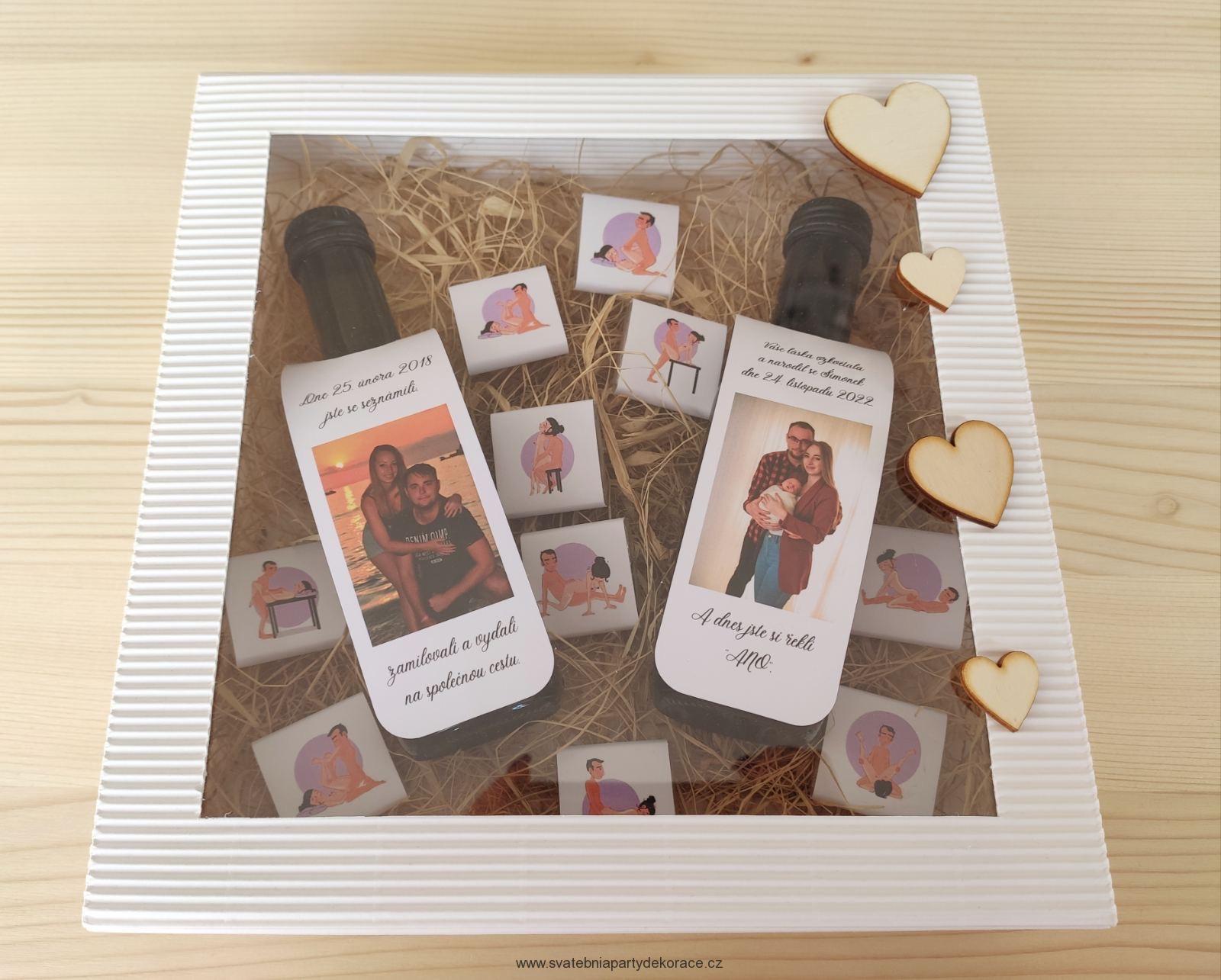Dárková krabička s mini vínečky a čokoládkami