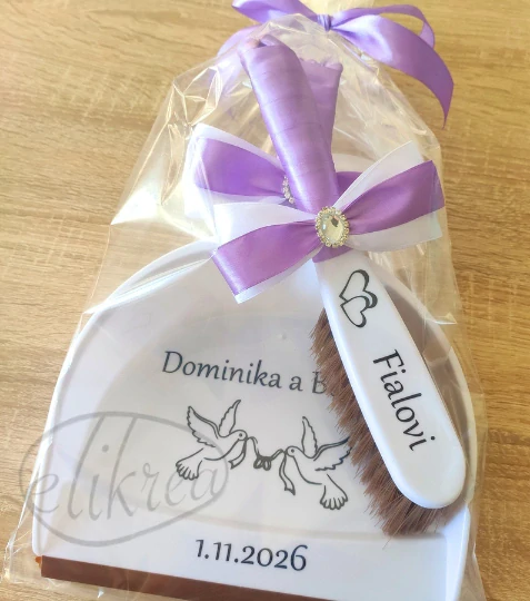 Dárkové balení svatebního smetáčku s lopatkou