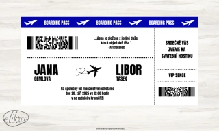 SVATEBNÍ OZNÁMENÍ BOARDING PASS S POZVÁNKOU KE STOLU