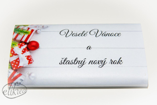 Vánoční čokoládka s textem na přání červený dáreček