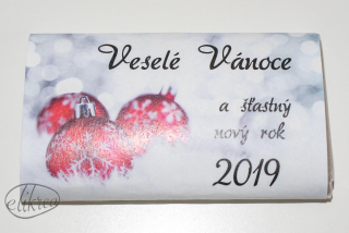 Vánoční čokoládka s textem na přání - zasněžené baňky